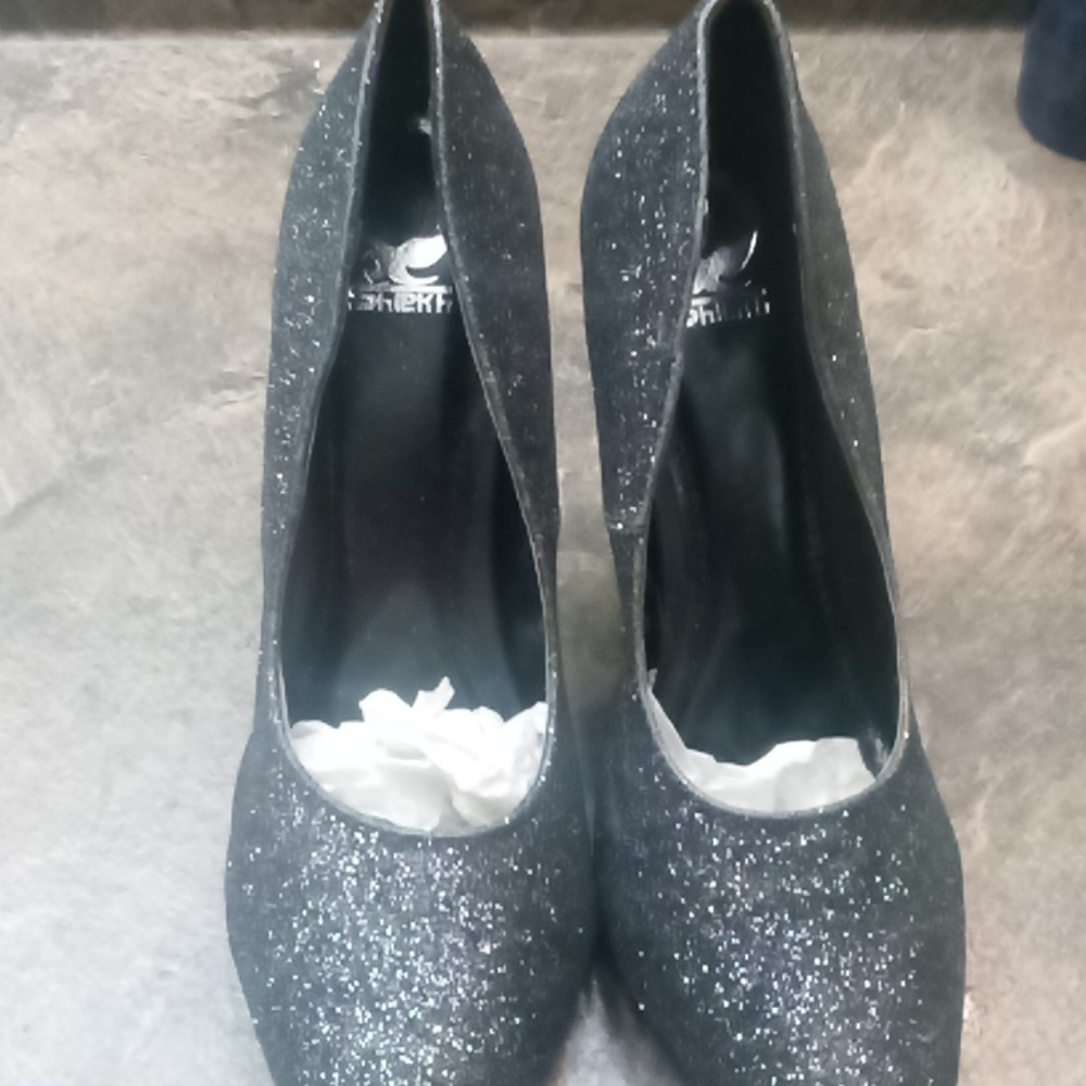 Sheikh Black/Silver Glitter Heels